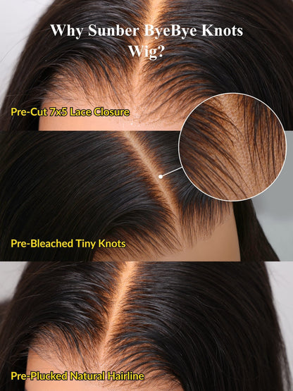 7x5 Pre Cut Water Wave Balayage Highlight Dark Roots Side Part Lace Wig With Invisi Drawstring