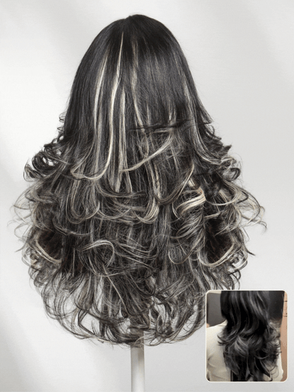 200% Density Effortlessly Feathered Hairstyles Nature Black With 613# blonde highlights 7x5 Pre Cut Lace Wig With Layered Haircuts
