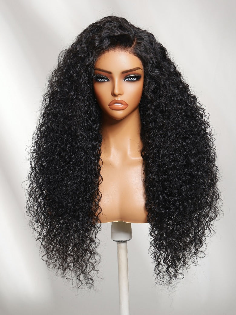 7x5 Pre Cut Long Voluminous Bouncy Curls With Side Parting Lace Wig With Invisi Drawstring